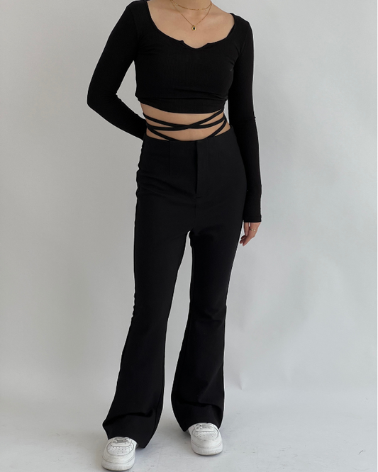 Alaia Flare Pants with Adjustable Tie - Black