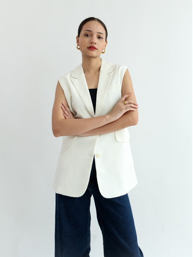 Vania Vest Blazer With Vents All Colour - White