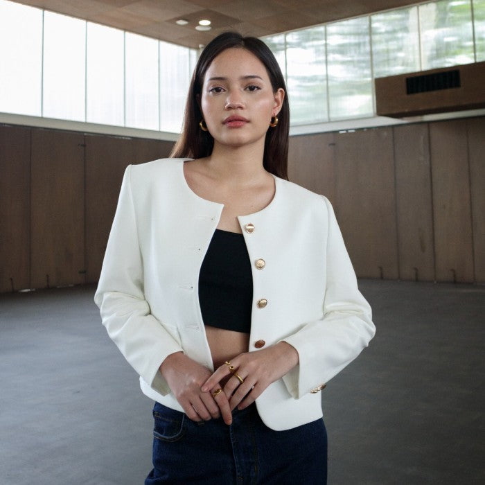 Valencia Collarless Jacket All Colours Broken White