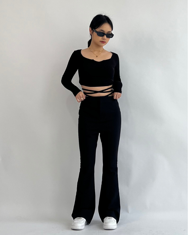 Alaia Flare Pants with Adjustable Tie - Black