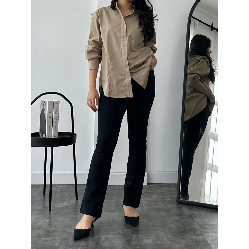 Stovia Crease Side Oversized Shirt - Khaki