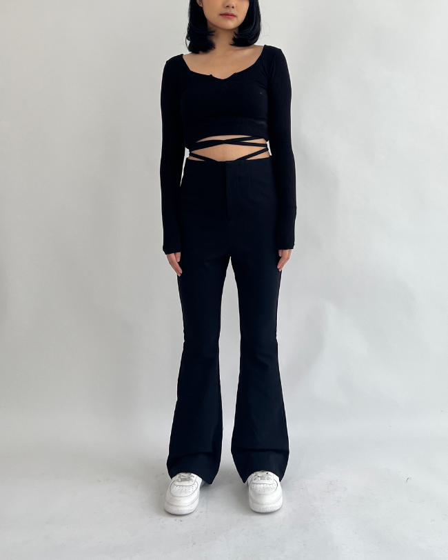 Alaia Flare Pants with Adjustable Tie - Black