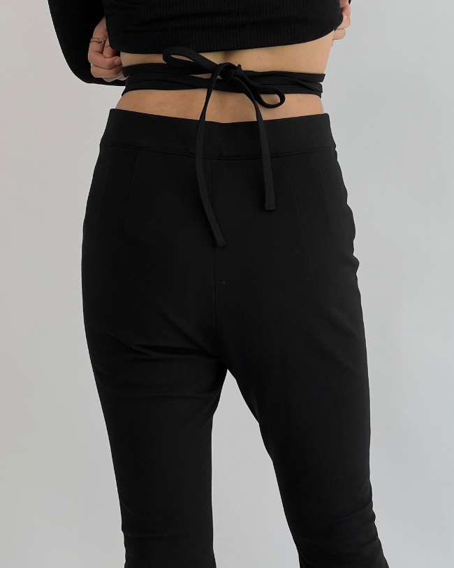 Alaia Flare Pants with Adjustable Tie - Black
