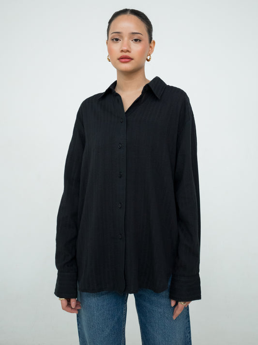 Alicia Embroidery Oversized Shirt - Black