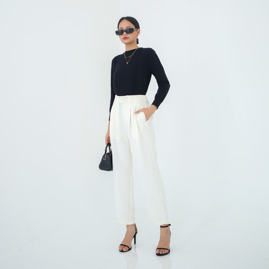 Tatia Highwaisted Ankle Pants with Darts - Broken White