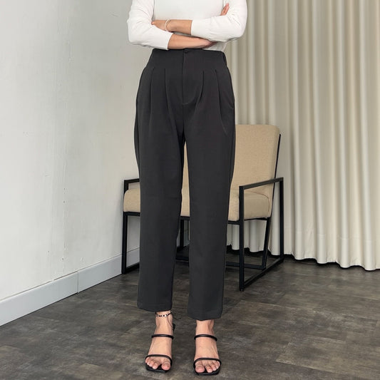 Tatia Highwaisted Ankle Pants with Darts - Dark Grey
