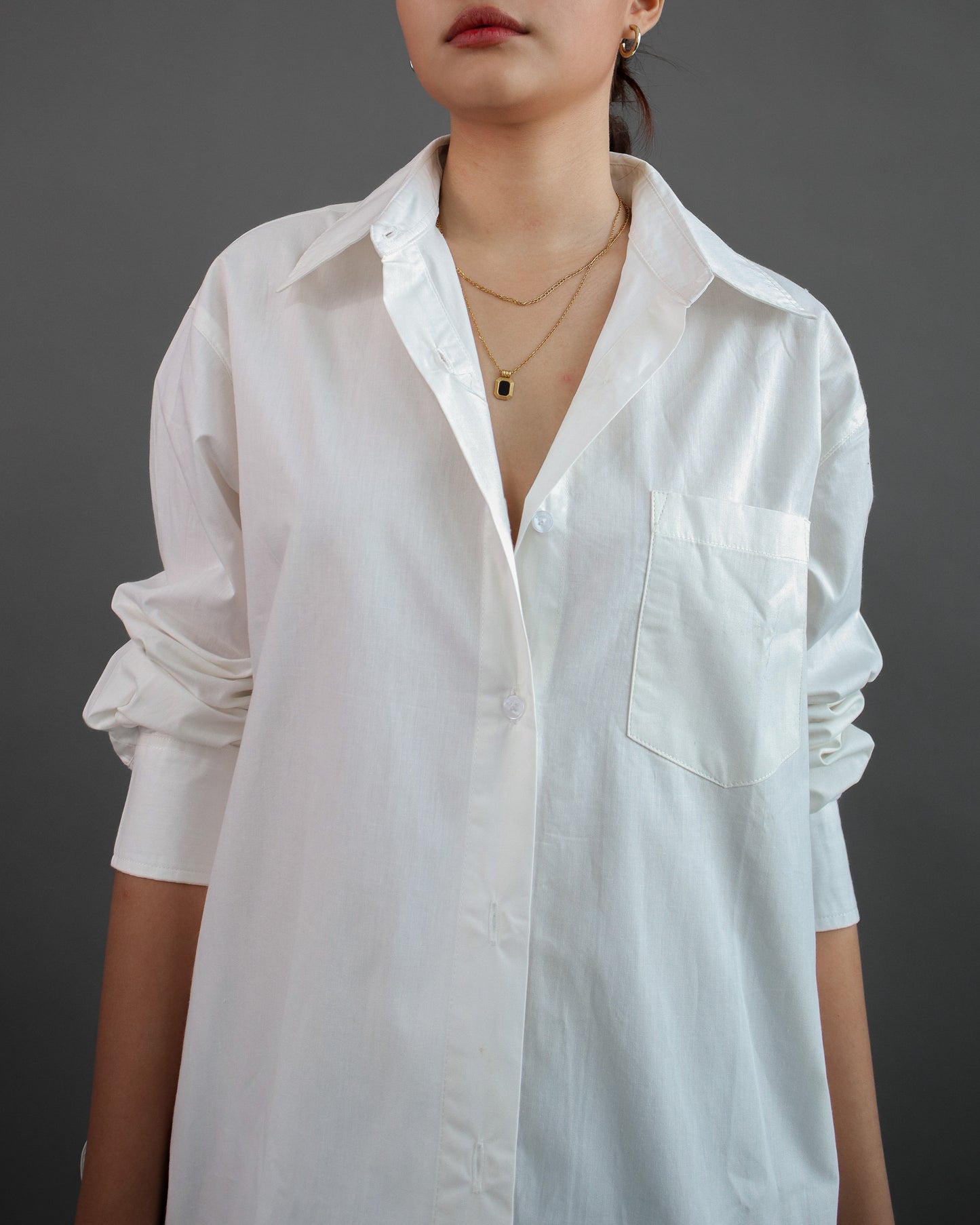 Tania Basic Oversized Shirt with Pocket - Broken White