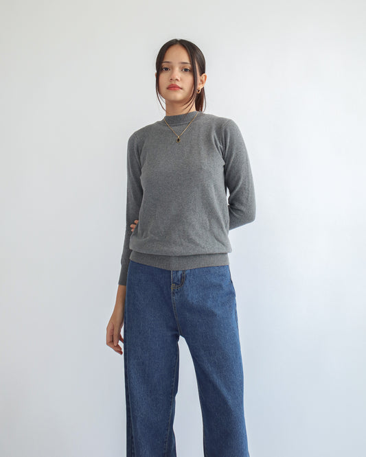Valeria Mock Neck Knit Sweater - Grey