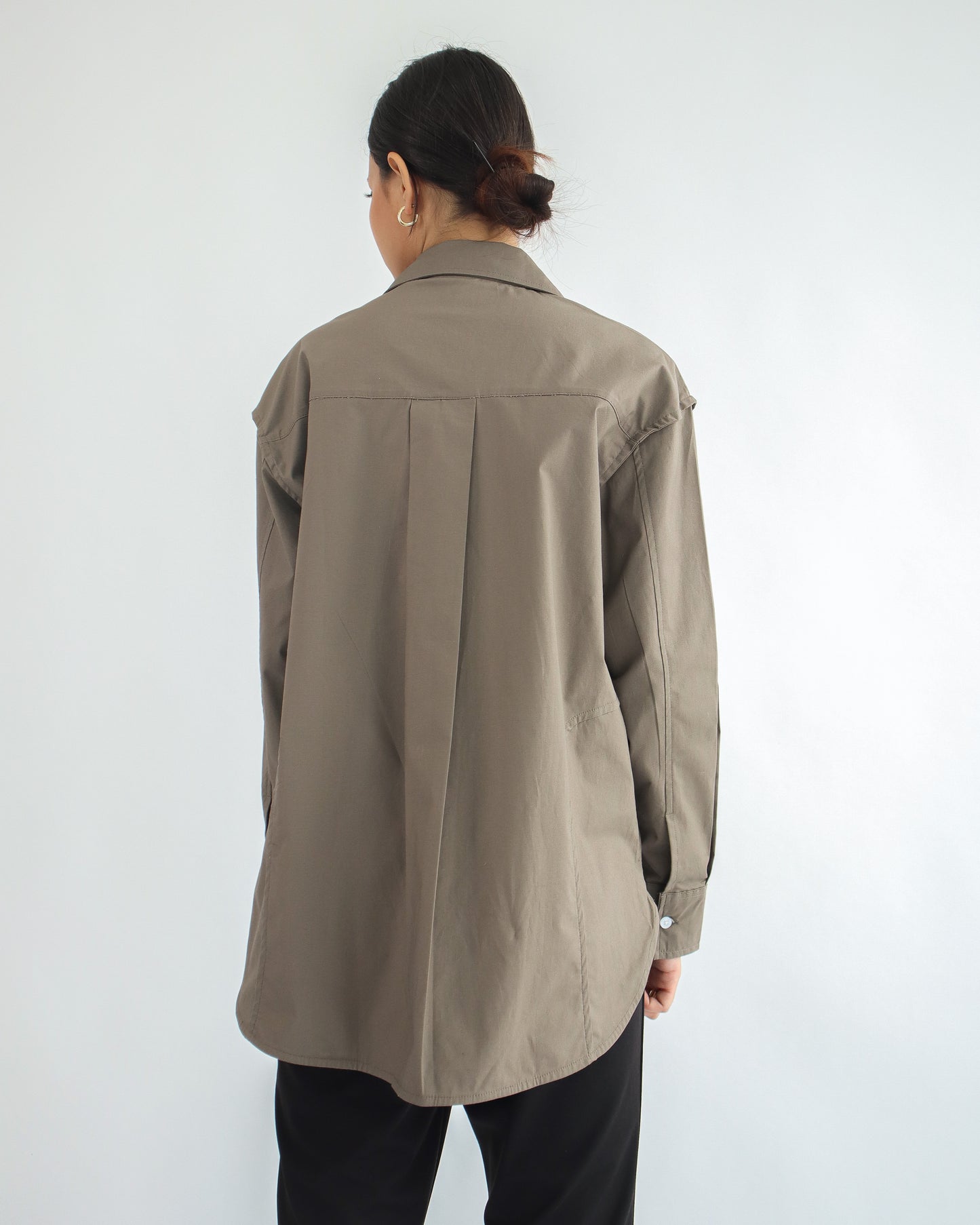 Stovia Crease Side Oversized Shirt - Dark Taupe