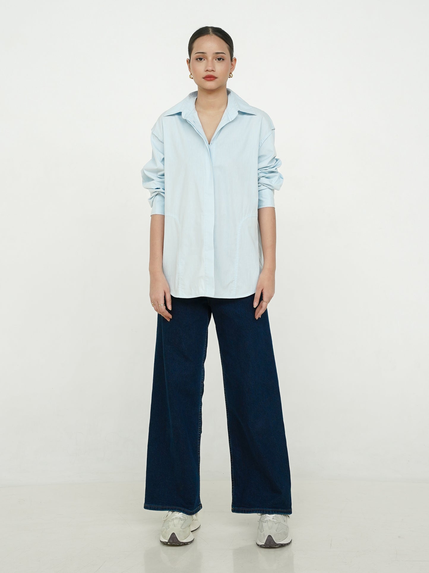 Stovia Crease Side Oversized Shirt Baby Blue