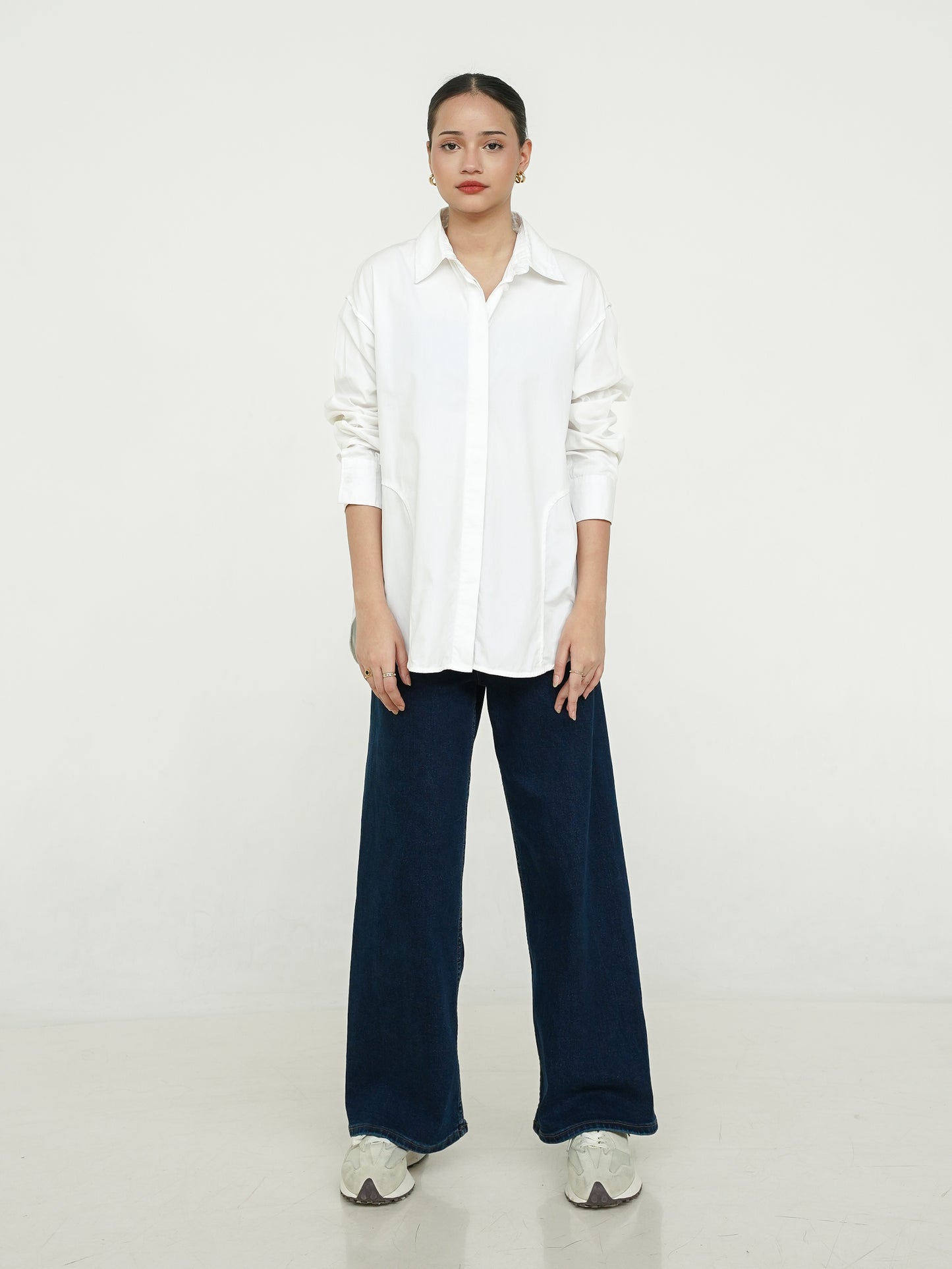 Stovia Crease Side Oversized Shirt Broken White