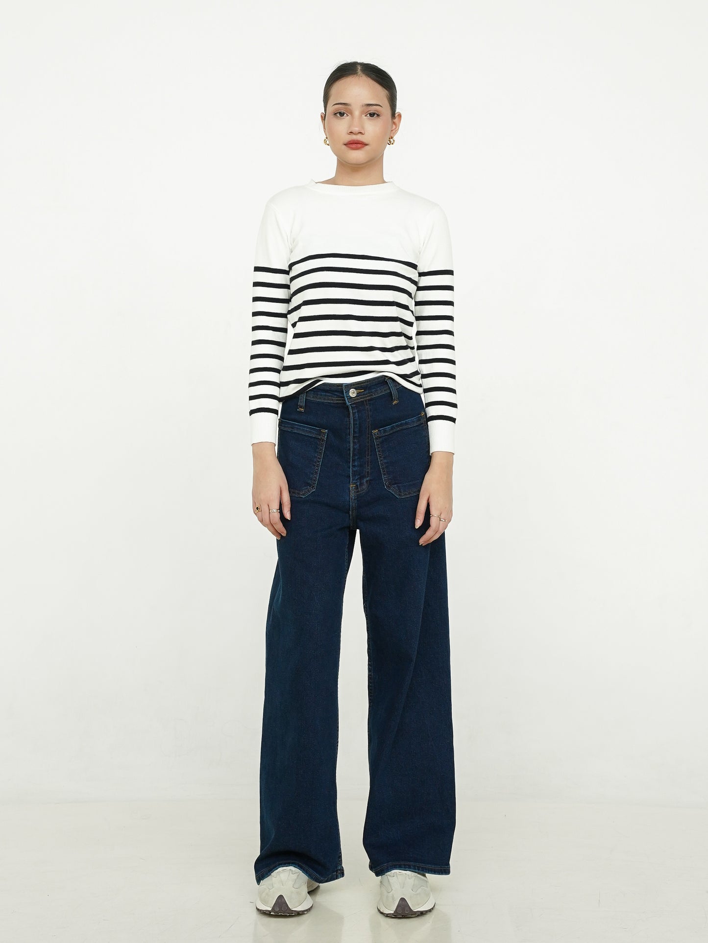 Kia Soft Knit Striped Sweater White