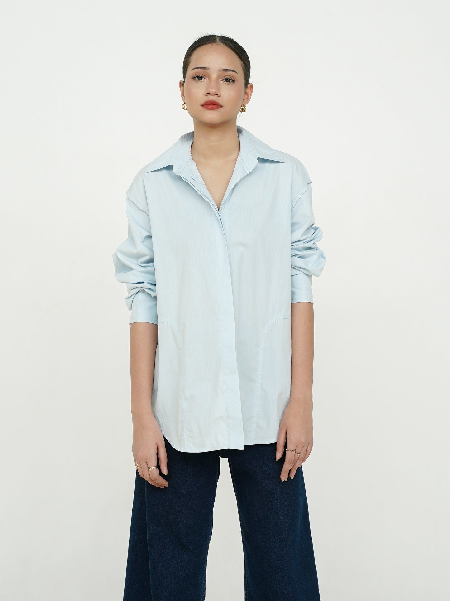 Stovia Crease Side Oversized Shirt Baby Blue