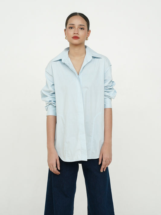 Stovia Crease Side Oversized Shirt - Baby Blue