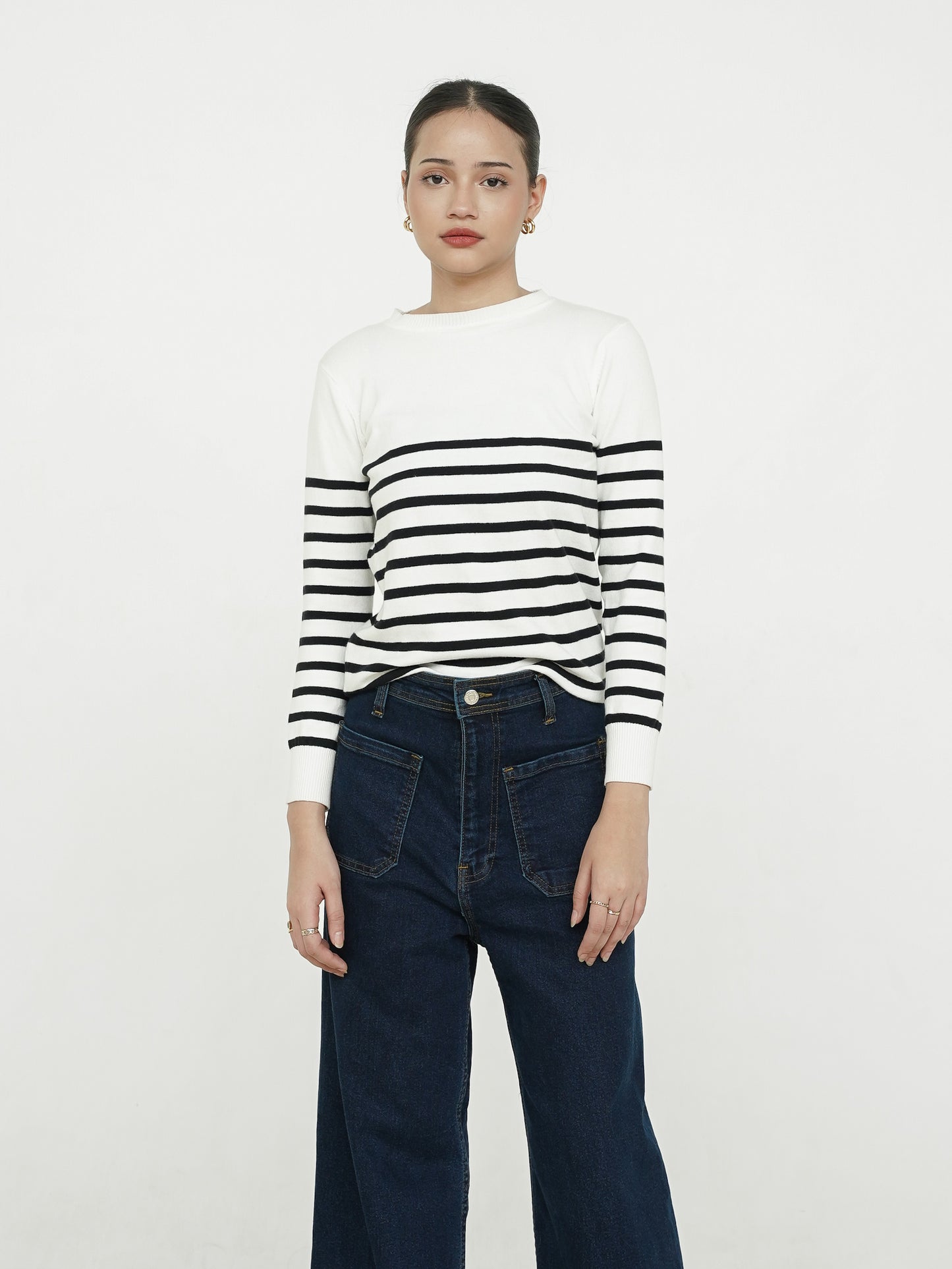 Kia Soft Knit Striped Sweater White