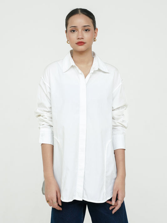 Stovia Crease Side Oversized Shirt - Broken White