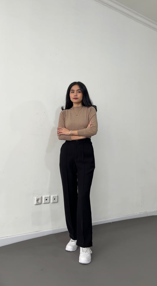 Valeria Mock Neck Knit Sweater - Mocca