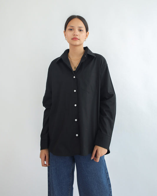 Tania Basic Oversized Shirt with Pocket - Black