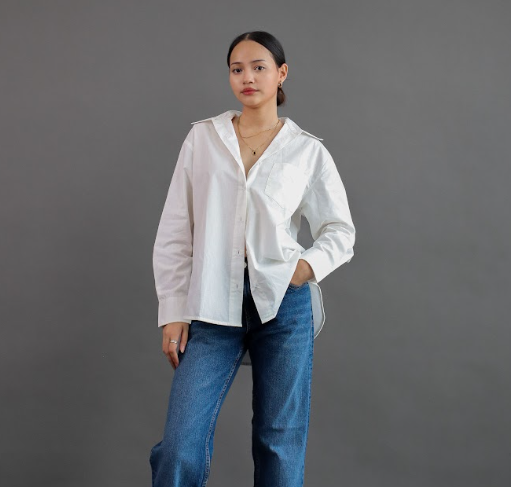 Tania Basic Oversized Shirt with Pocket - Broken White