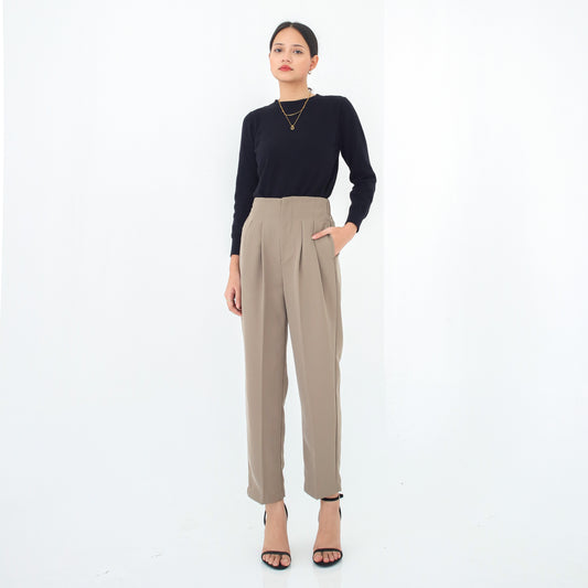 Tatia Highwaisted Ankle Pants with Darts - Taupe