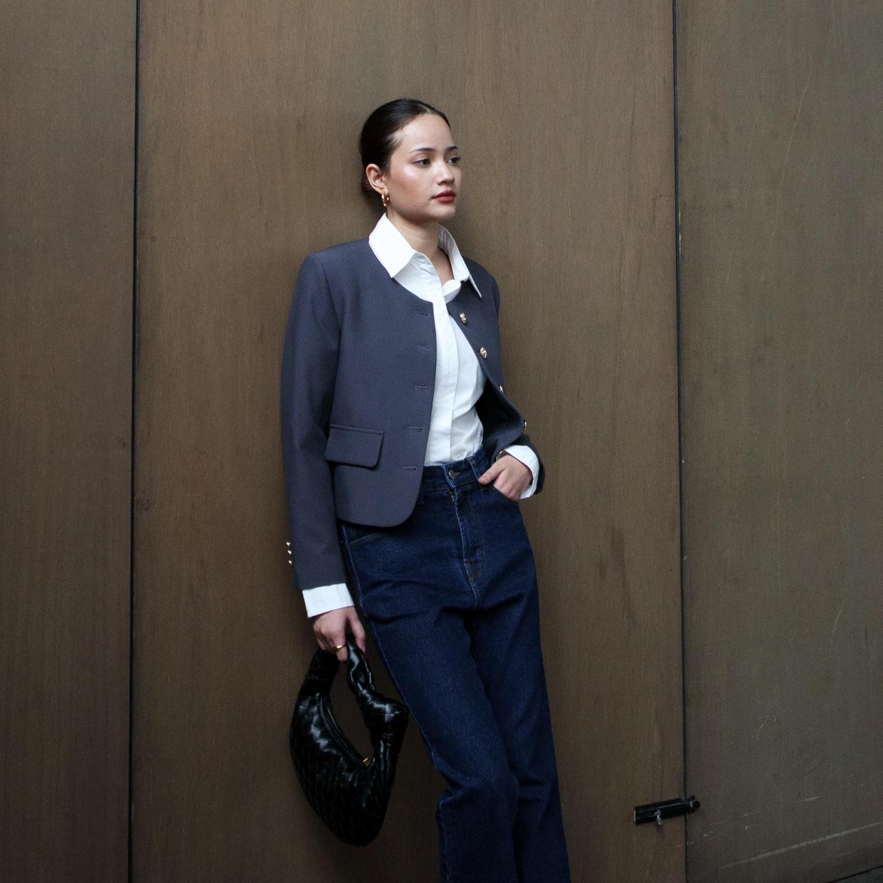 Valencia Collarless Jacket - Grey
