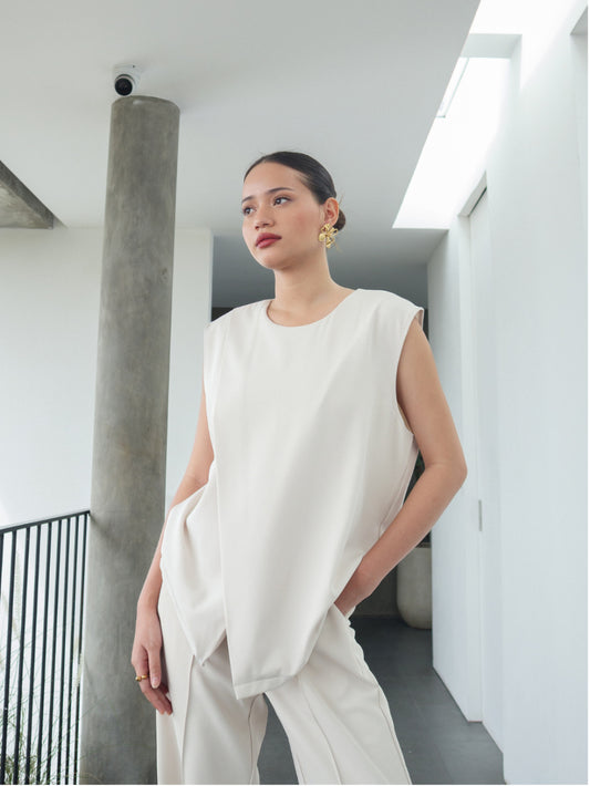 Victoria Assymetric Sleevesee Top - Warm Sand
