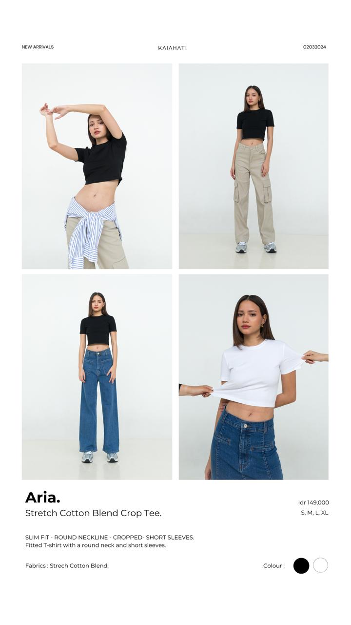 Aria Stretch Cotton Blend Cropped Tee Black