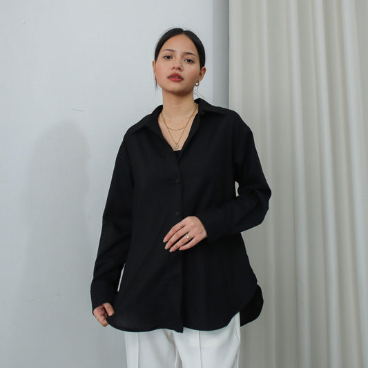 Francia Linen Oversized Shirt - Black