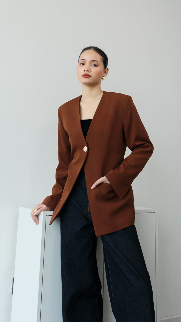 Alia Assymetric Blazer - Brown