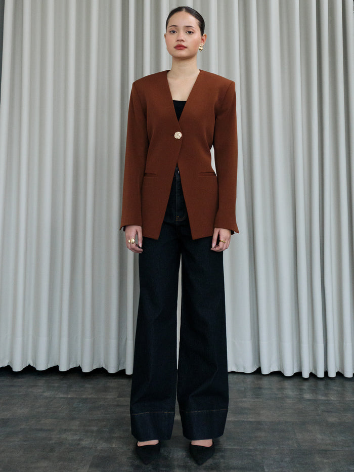 Alia Assymetric Blazer - Brown