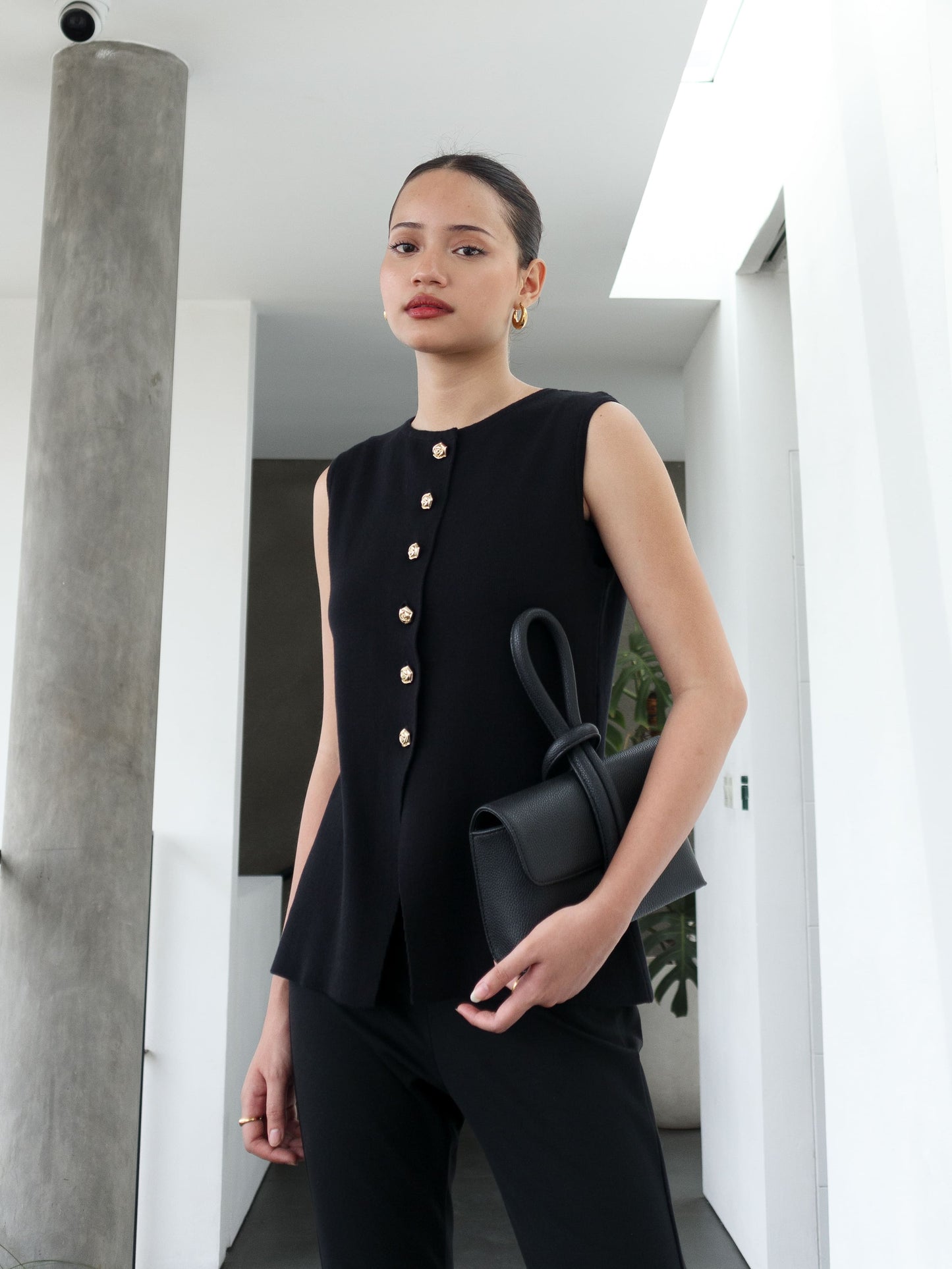 Anastasia Knit Waist Coat Top All Colours - Black