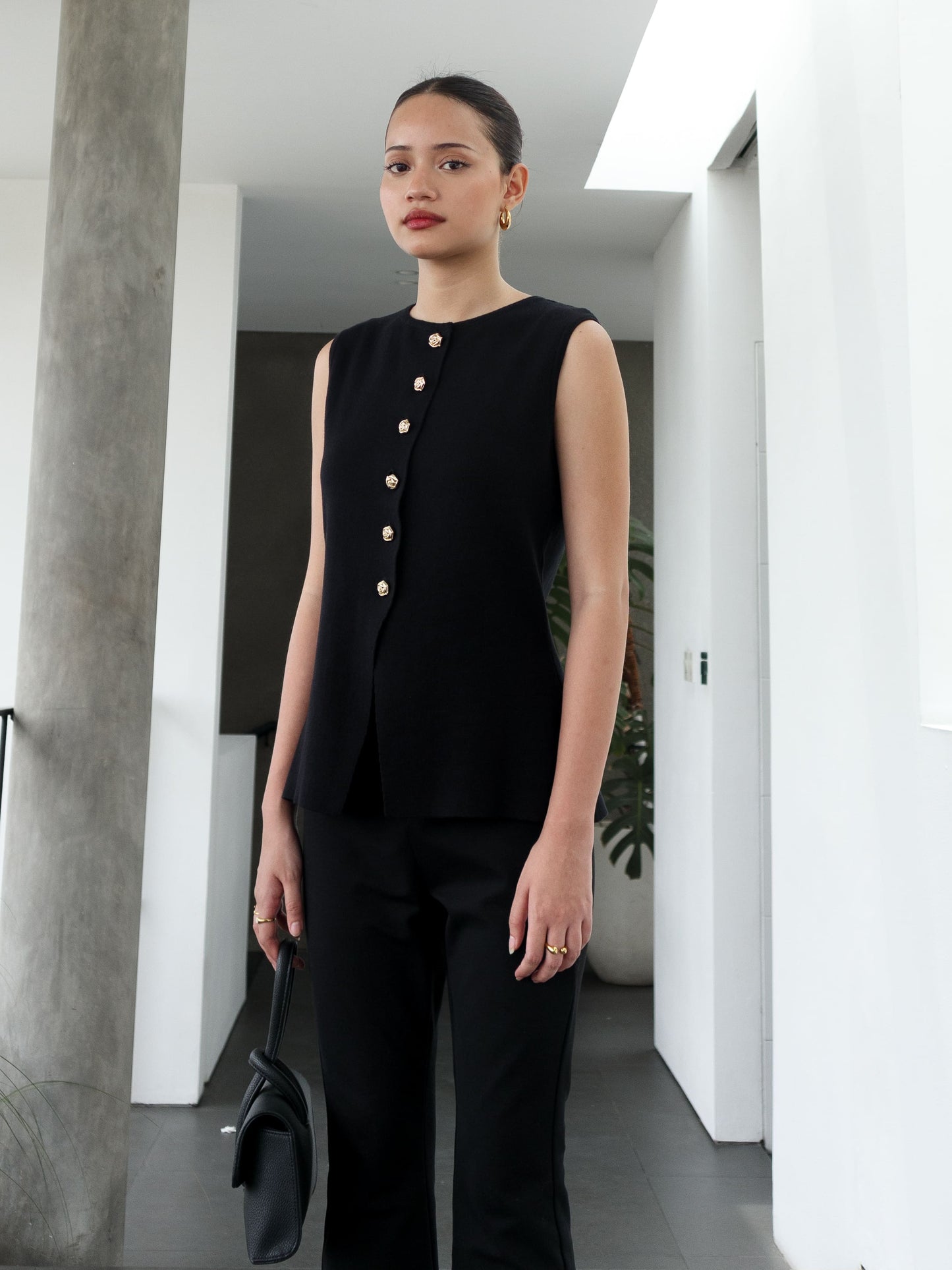Anastasia Knit Waist Coat Top All Colours - Black