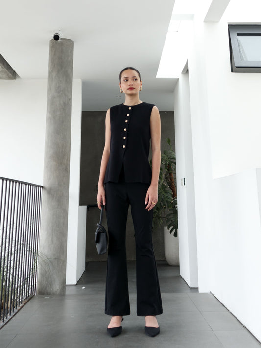 Anastasia Knit Waist Coat Top All Colours - Black