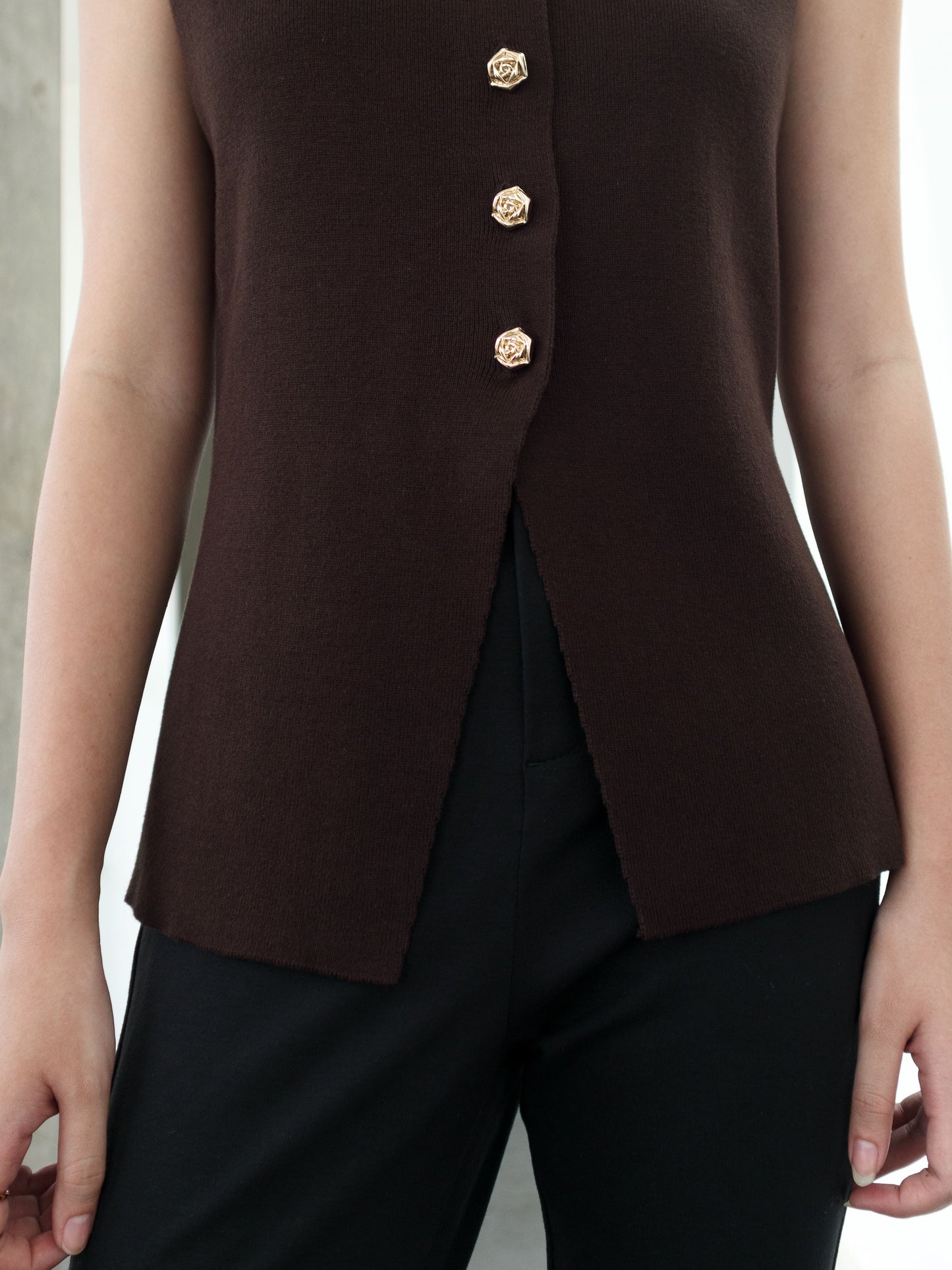 Anastasia Knit Waist Coat Top All Colours - Brown