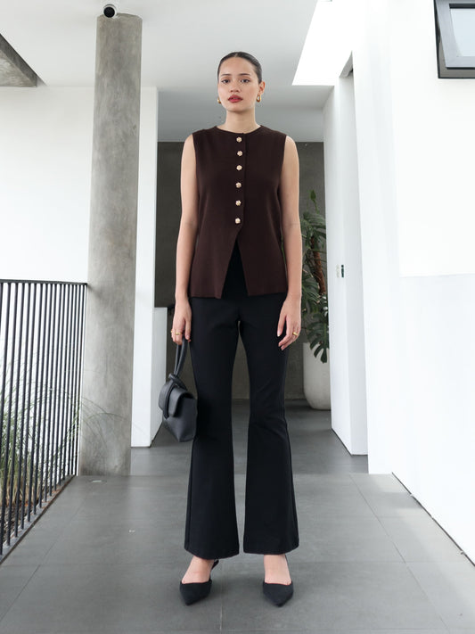 Anastasia Knit Waist Coat Top All Colours - Brown