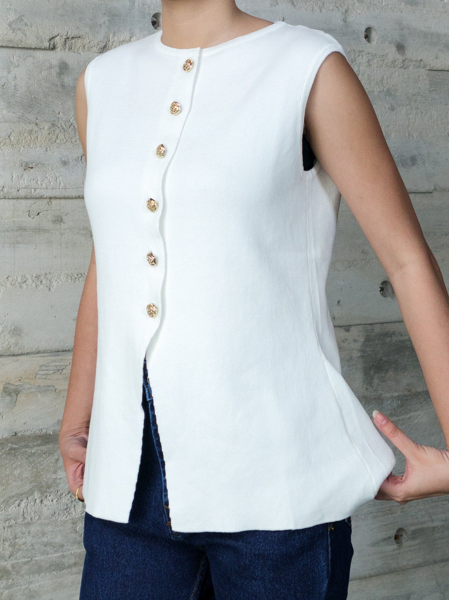 Anastasia Knit Waist Coat Top All Colours - Broken White