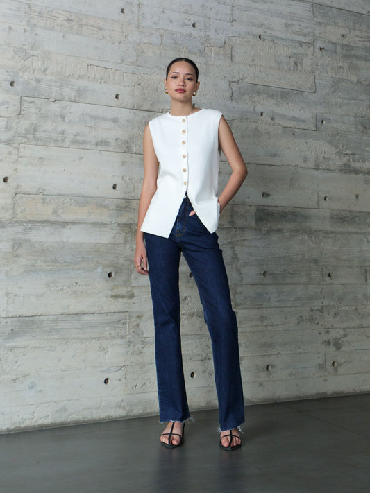 Anastasia Knit Waist Coat Top All Colours - Broken White