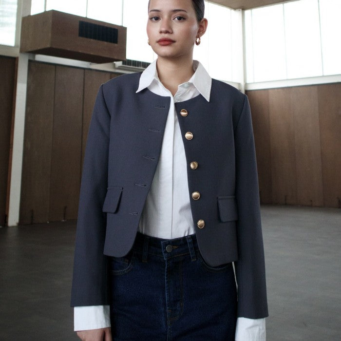 Valencia Collarless Jacket All Colours Dark Grey