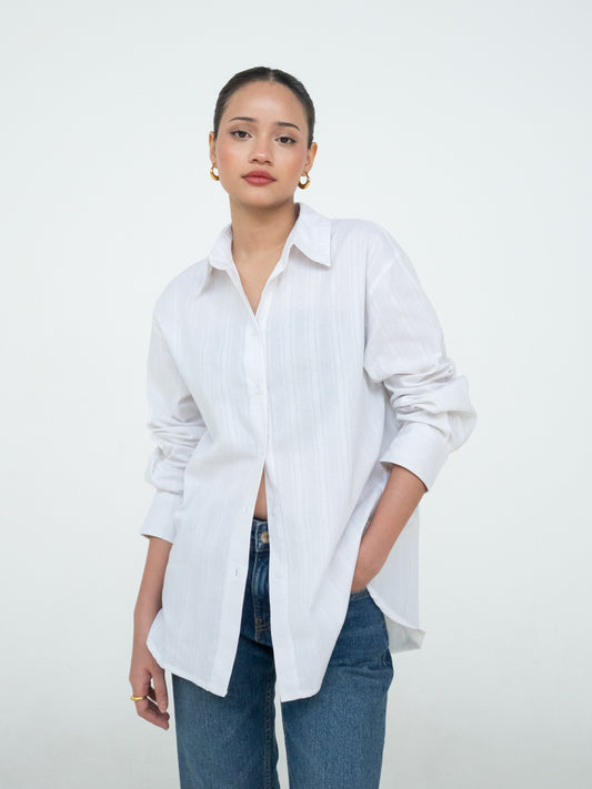 Alicia Embroidery Oversized Shirt - Bright White
