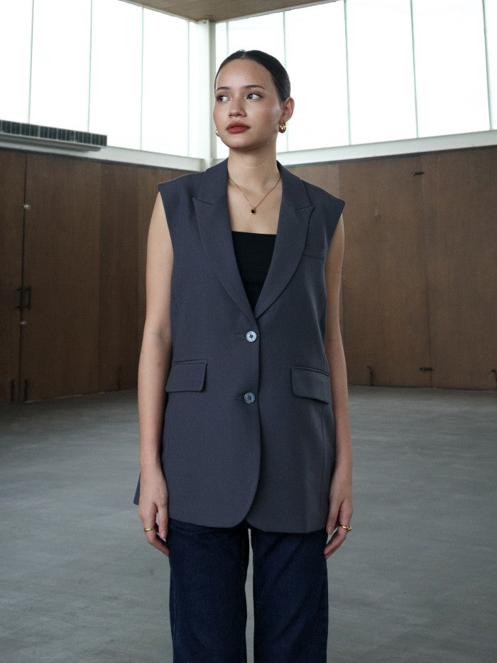 Vania Vest Blazer With Vents All Colour - Dark Grey
