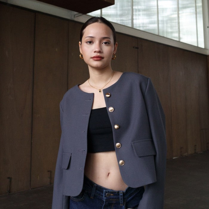 Valencia Collarless Jacket All Colours Dark Grey
