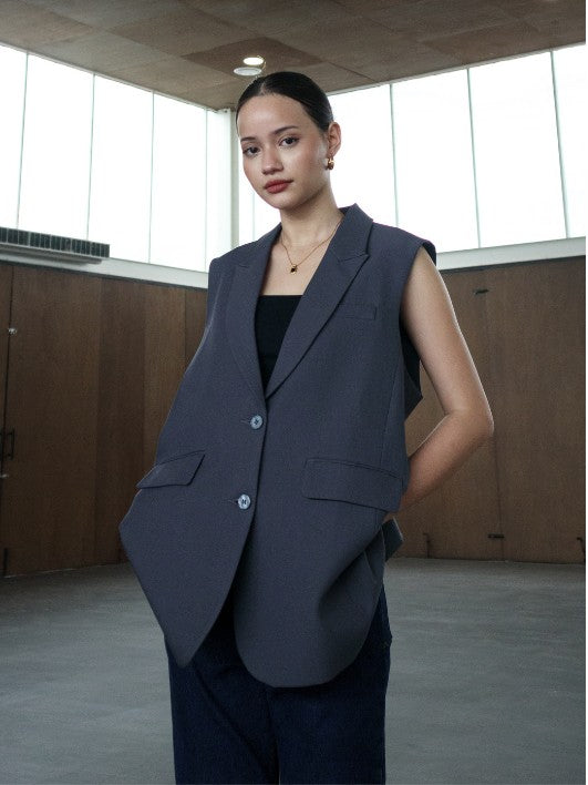 Vania Vest Blazer With Vents All Colour - Dark Grey