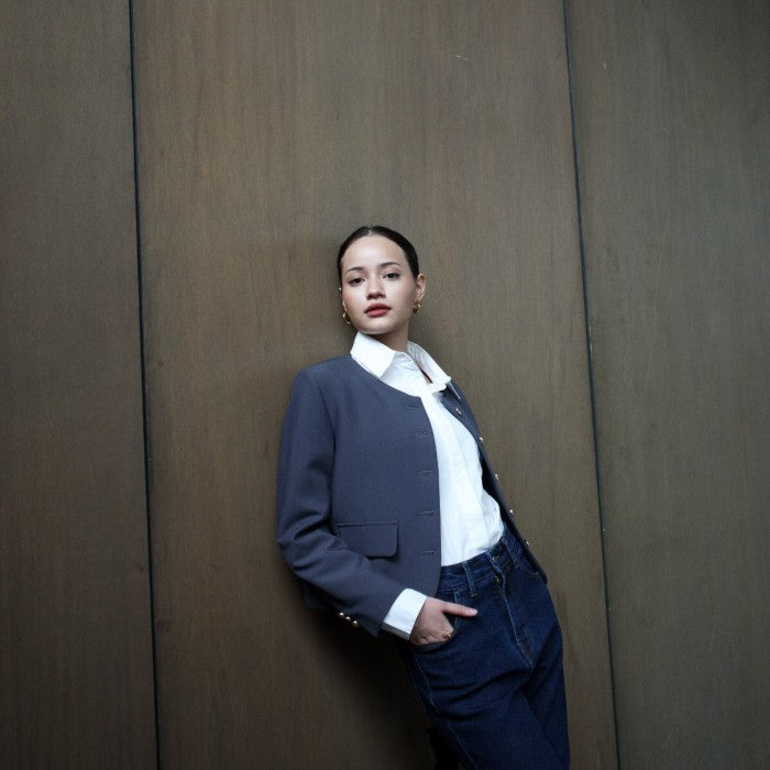 Valencia Collarless Jacket - Dark Grey