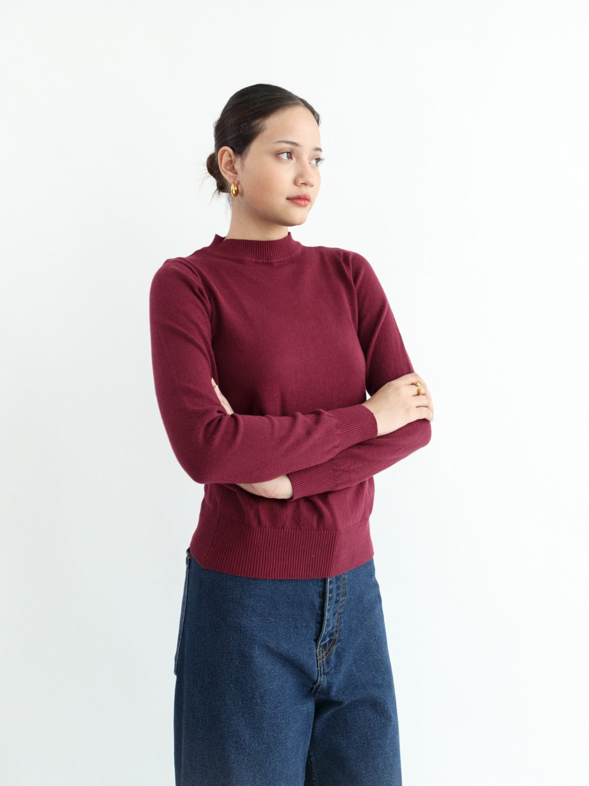 Valeria Mock Neck Knit Sweater - Burgundy