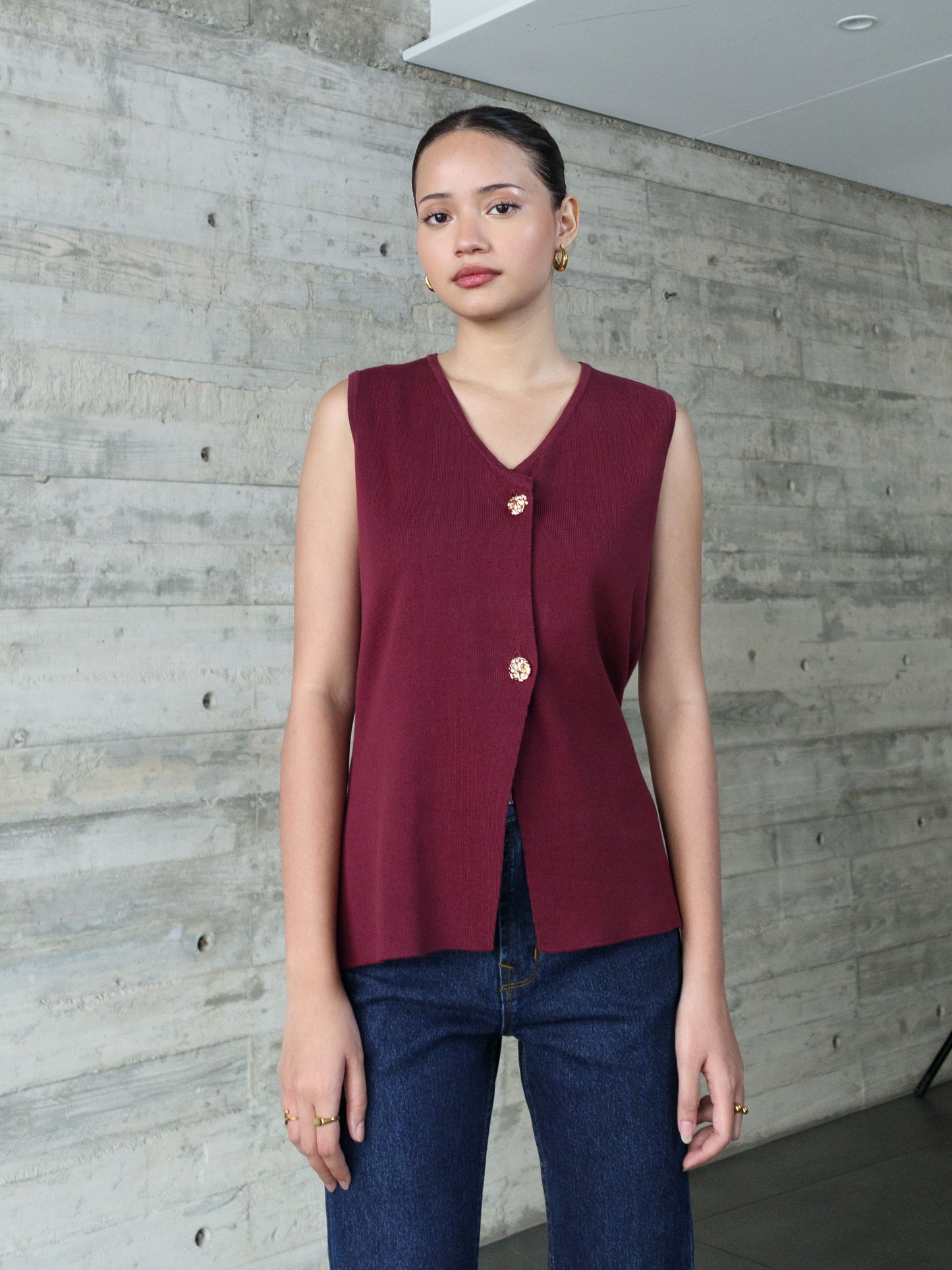 Florencia Knit Assymetric Top All Colours - Burgundy