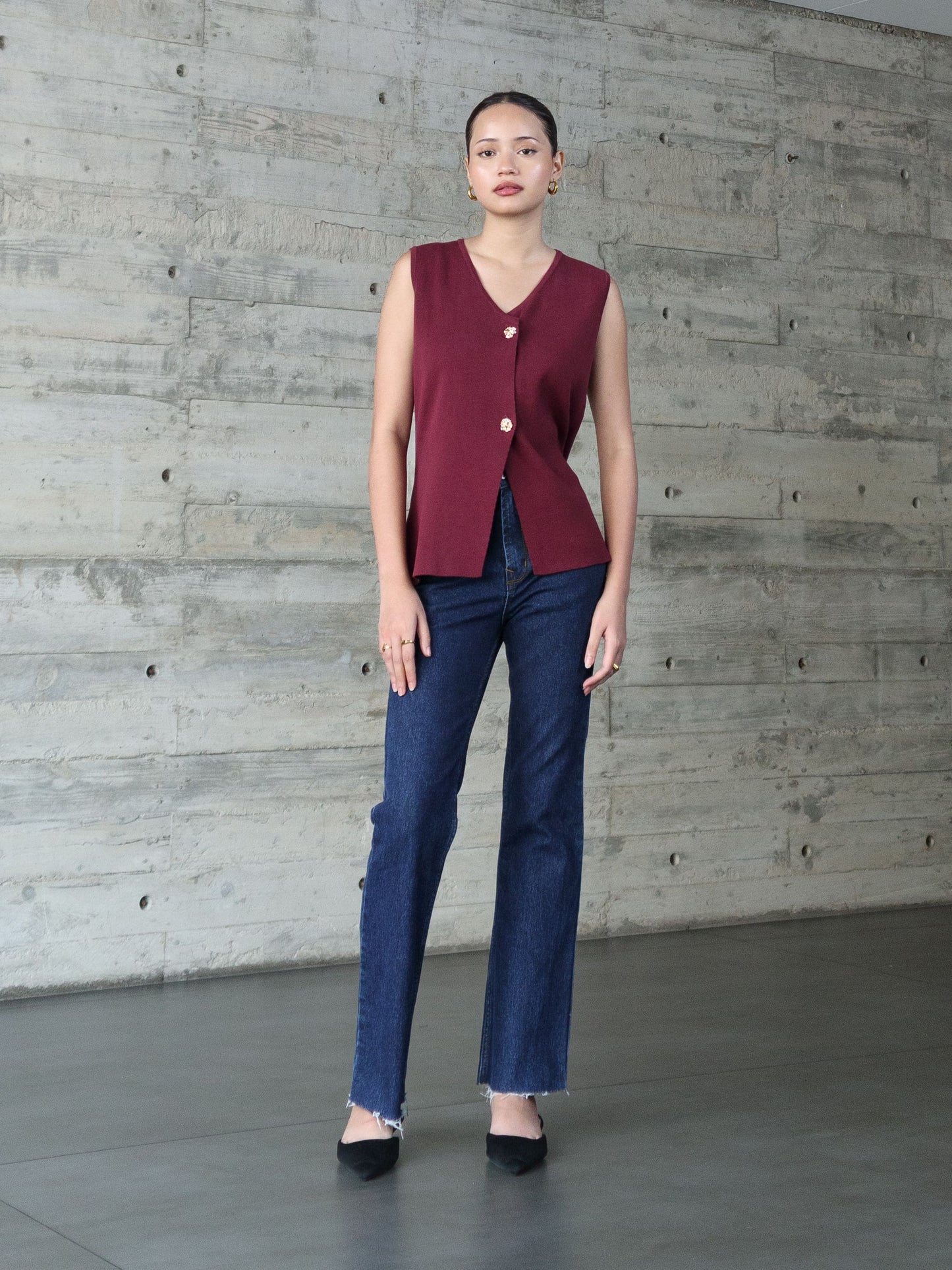 Florencia Knit Assymetric Top All Colours - Burgundy