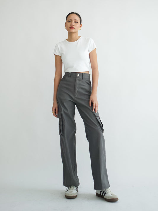 Joia Straight Cargo Pants - Dark Grey