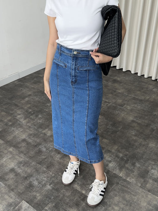 Leticia Denim Midi Skirt - Medium Blue