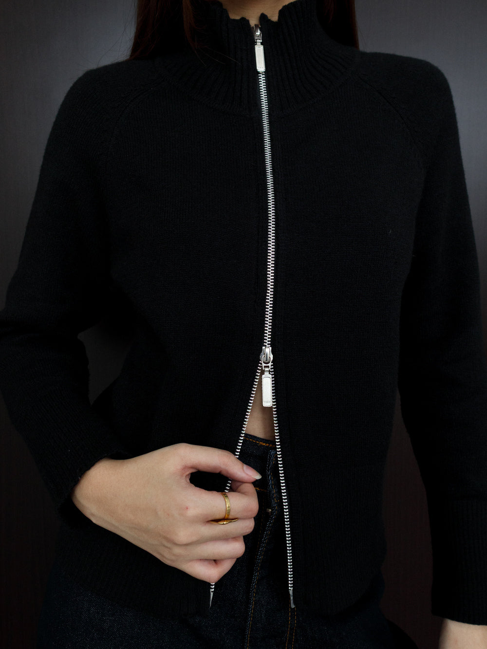 Millia Cropped Knit with Zipper - Black