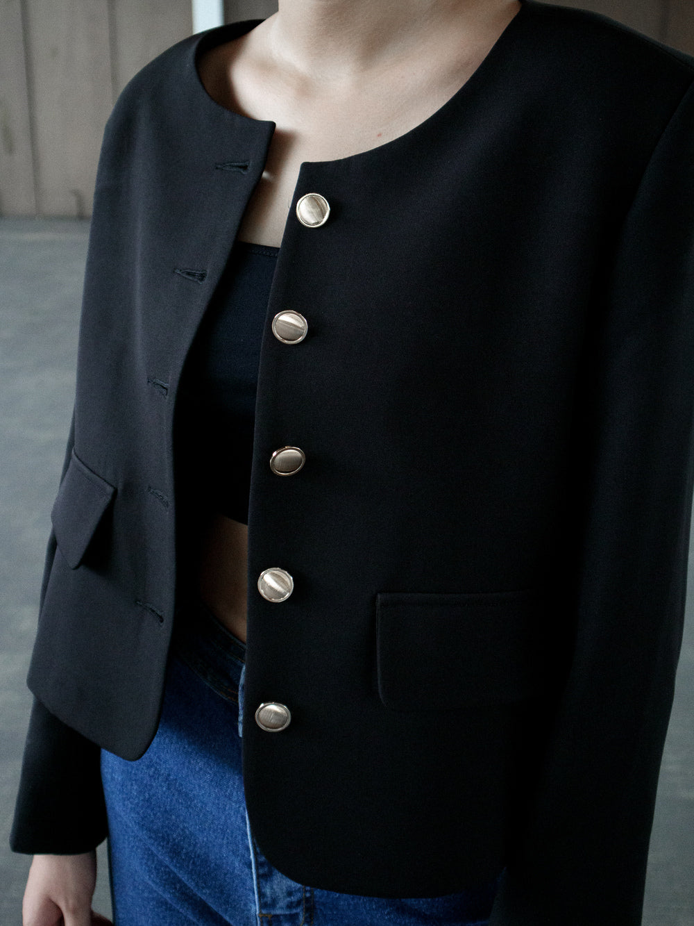 Valencia Collarless Jacket - Black